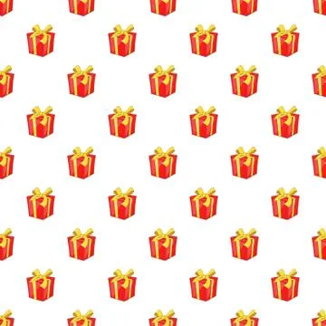 Christmas box with bow pattern, cartoon style Stock Illustration