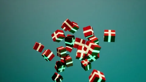 Christmas boxes animation on green background. Flying and rotation for holid Video stock 251986246