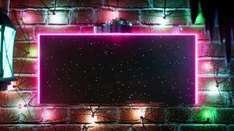 Christmas brick wall texture with lights glowing and flicker for holiday tem Stock Footage 255263863