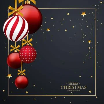 Christmas brown baubles with geometric pattern. 3D realistic style with frame Stock Illustration