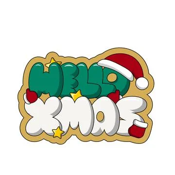 Christmas bubble Lettering of the phrase Hello Xmas in color Stock Illustration