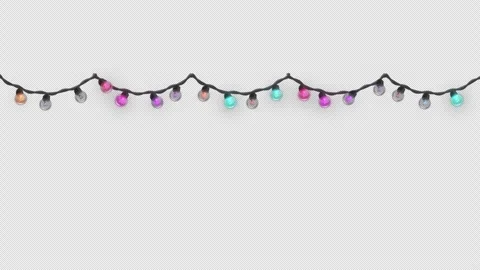 Christmas Bulb Garland String with Multicolor Lights on Transparent Backgroun Stock Footage 323310818