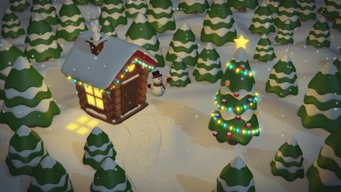 Christmas Cabin in a 3D animation Stock Footage 252028644
