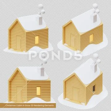 Christmas Cabin In Snow 3D Rendering Elements Plantilla PSD