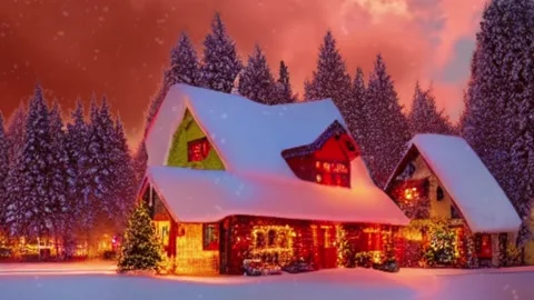 Christmas cabin in winter snow background Stock Footage 219820826