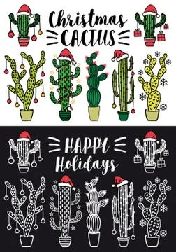 Christmas cactus, vector set Stock Illustration