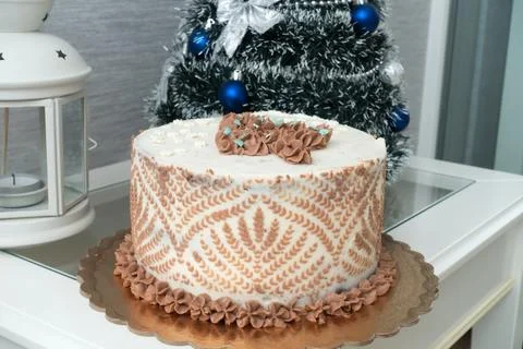 Christmas cake on the table Stock Photos