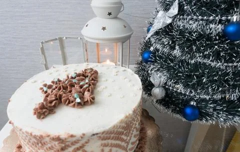 Christmas cake on the table Stock Photos