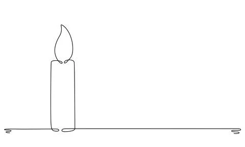 Christmas candle with burning flame. One continuous single line hand drawing art Stock Illustration