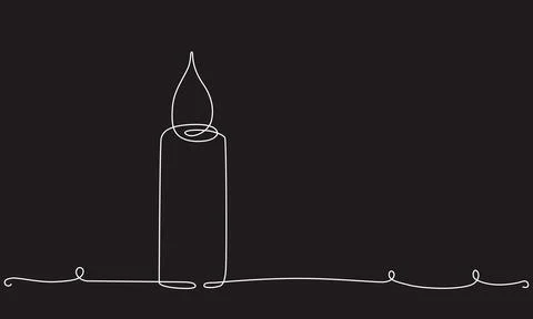 Christmas candle with burning flame. One continuous single line hand drawing art Stock Illustration