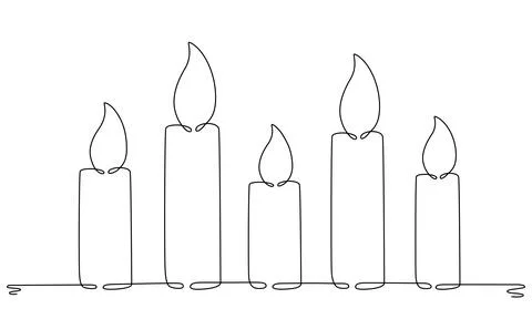 Christmas candle with burning flame. One continuous single line hand drawing art Stock Illustration