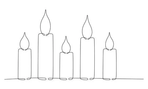 Christmas candle with burning flame. One continuous single line hand drawing art Stock Illustration
