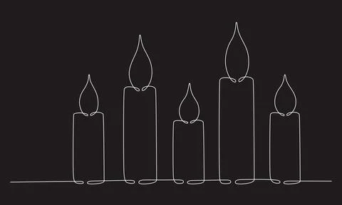 Christmas candle with burning flame. One continuous single line hand drawing art Stock Illustration