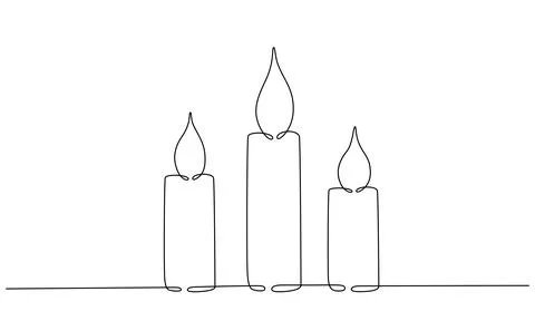 Christmas candles with burning flame. One continuous single line hand drawing Stock Illustration