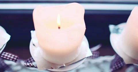 Christmas Candles Burning on the window, Snowfall View. 4K SLOW MOTION 120 fps Видео 68826721