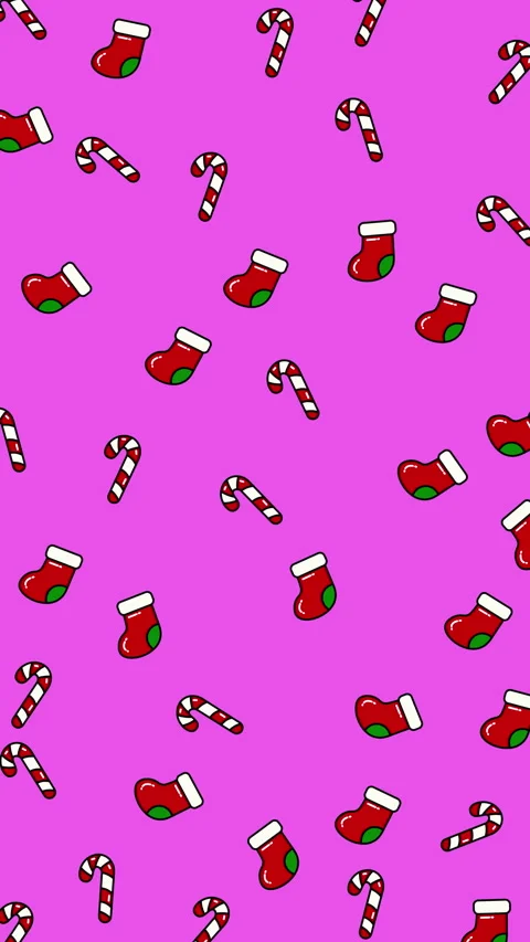 Christmas Candy Cane and Stocking Pattern on Pink Background. Stock Footage 325011136