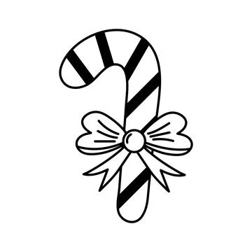Christmas candy cane with bow knot in doodle style. Stock Illustration