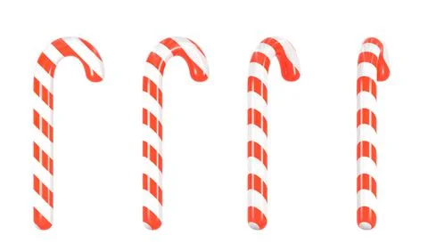 Christmas candy cane in different angle view, 3d render. Realistic set of Stock Illustration