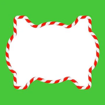 Christmas candy cane frame with red and white stripes on green background. .. Stock Illustration