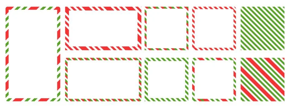 Christmas candy cane frame set. Red and green striped borders. Rectangle an.. 库存插图
