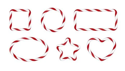 Christmas candy cane frames from red white twisted stripes, round, star, heart Stock-Illustration