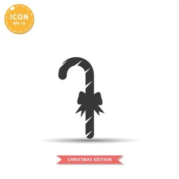 Christmas candy cane icon simple flat style vector illustration. Stock Illustration