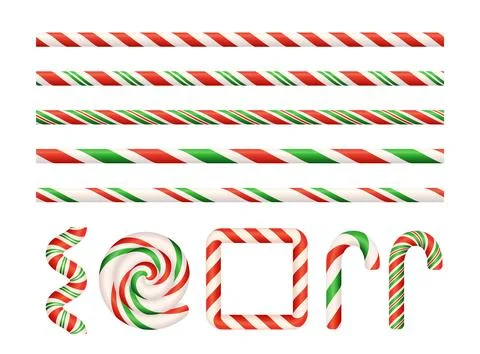 Christmas candy cane line set. Seamless straight lines with repeating Xmas Stock Illustration