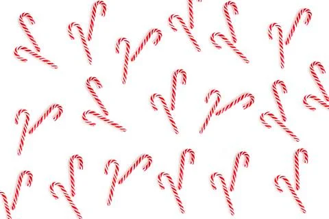 Christmas candy cane pattern on blue white background. Flat lay and top view Stock Photos