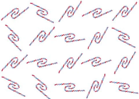 Christmas candy cane pattern on blue white background. Flat lay and top view Foto stock