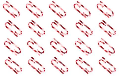 Christmas candy cane pattern on white background. Flat lay and top view Foto stock