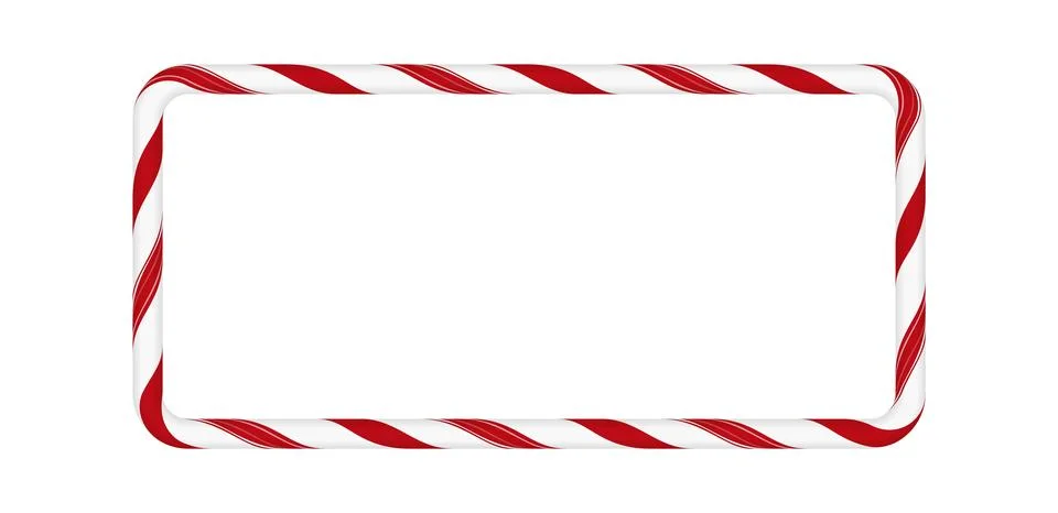 Christmas candy cane rectangle frame with red and white twisted stripes, vector Stockillustratie