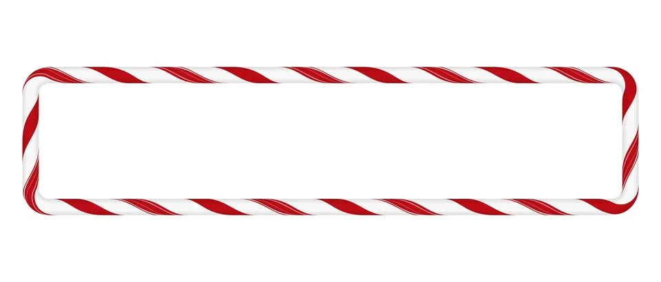 Christmas candy cane rectangle frame with red white twisted stripes, vector 스톡 일러스트