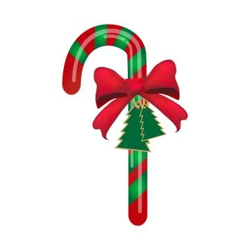 Christmas candy cane with red bow. Ilustración de archivo