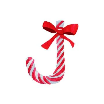 Christmas Candy cane with red bow hand drawn watercolor Stock Illustration