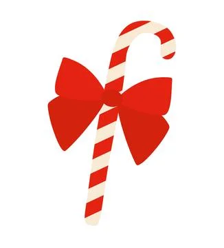 Christmas Candy cane with red bow isolated on white background. Sweet Holid.. Stock Illustration
