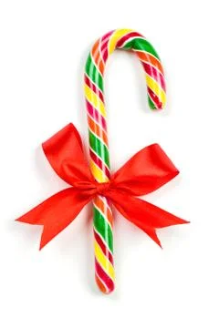 Christmas Candy Cane with Red Bow Stock Photos