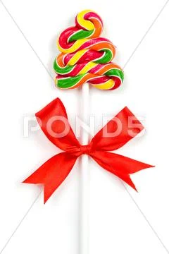 Christmas Candy Cane with Red Bow Stock Photos