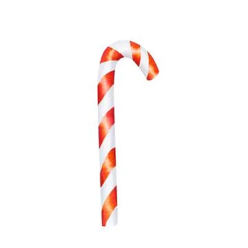 Christmas candy cane with red stripes on white. watercolor illustration Stock Illustration