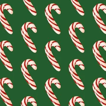 Christmas candy cane seamless pattern in cartoon style. Holiday traditional Illustrazione stock