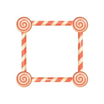 Christmas candy cane square border with swirl peppermint corners Stock Illustration
