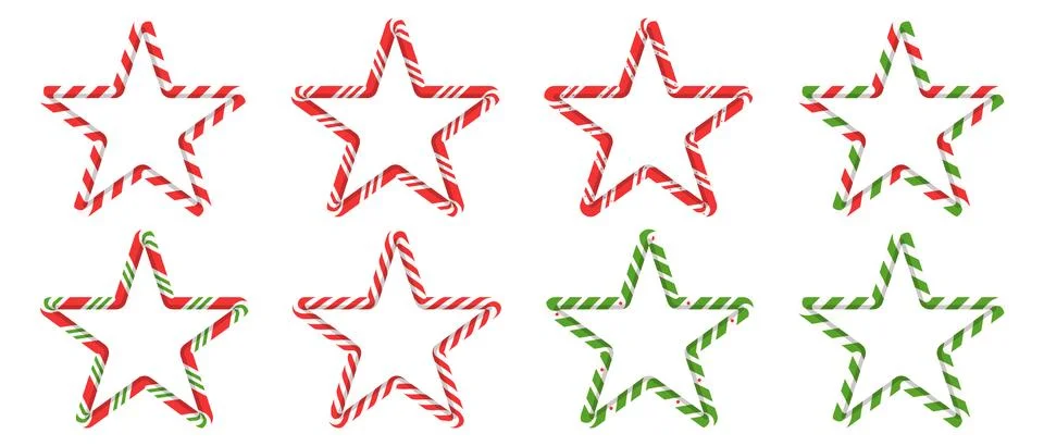Christmas candy cane stripe border set. Red and green star frames for holid.. 库存插图