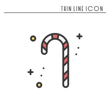 Christmas candy cane thin line icon. New Year celebration outline decorated p Stock Illustration