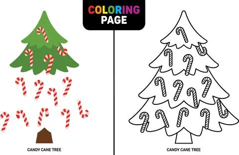 Christmas Candy Cane Tree Coloring Page for Kids. Stock Illustration