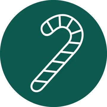 Christmas Candy Cane Vector Icon in Dark Green Circle Badge Stock Illustration
