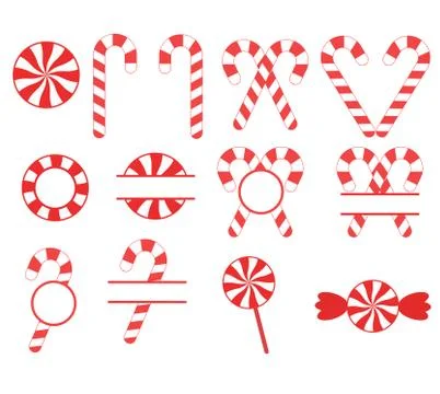 Christmas candy cane on white background. set of red sweetmeats. Stock Illustration