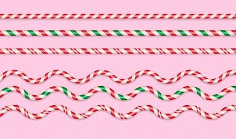 Christmas candy canes wave line with red, green and white stripes set. Xmas Stockillustratie