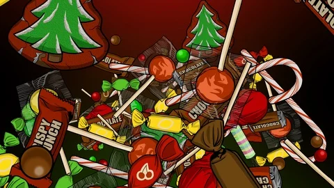 Christmas Candy Explosions Center Left Right Top Bottom Stock Footage 124648257