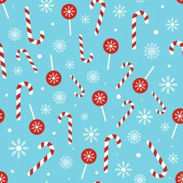 Christmas candy pattern on blue background. Seamless texture with Christmas c Illustrazione stock