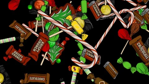 Christmas Candy Raining Down Alpha Channel Stock Footage 124648371