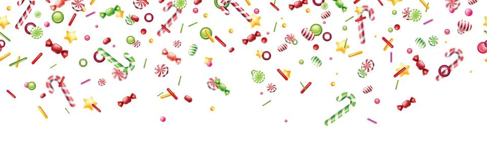 Christmas candy seamless border, vector holiday sweets sprinkle texture Stock Illustration
